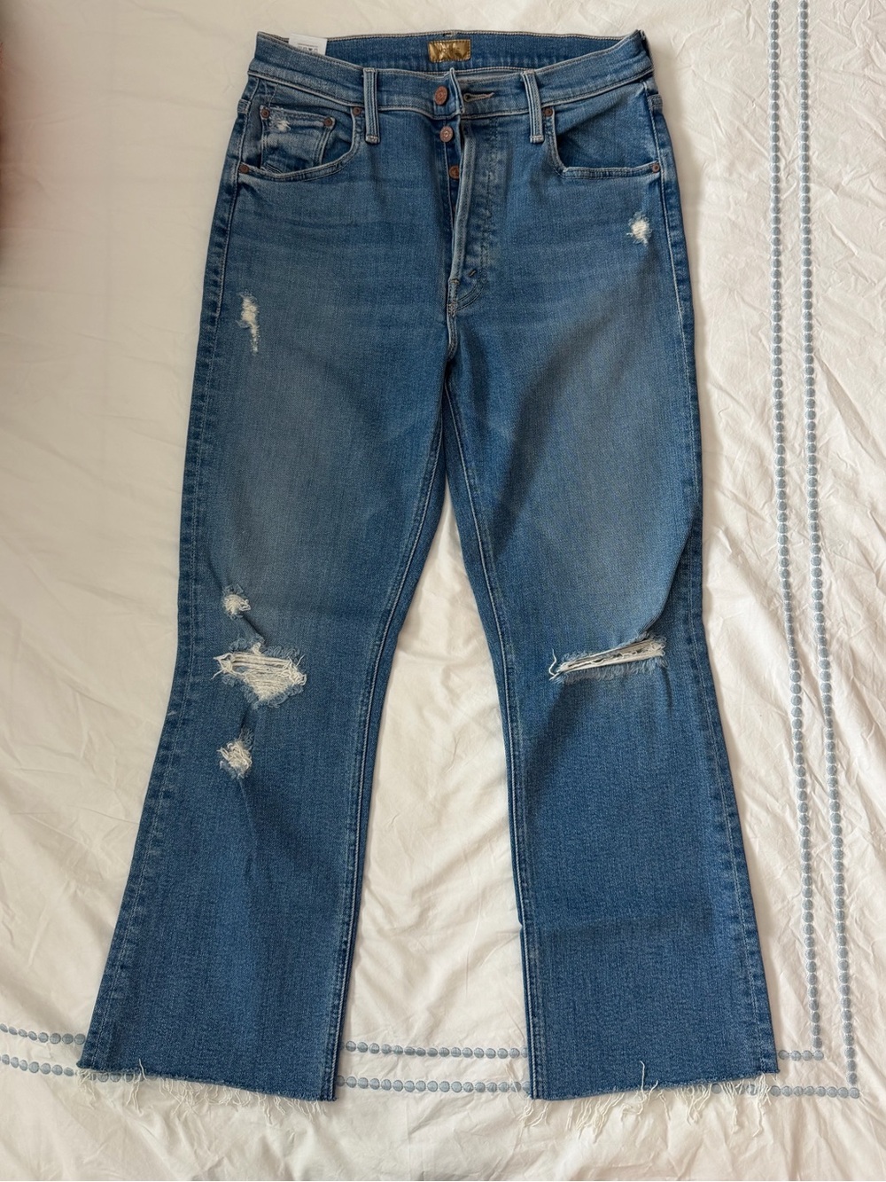 MOTHER Tripper Ankle Distressed High-Rise Flare Jeans